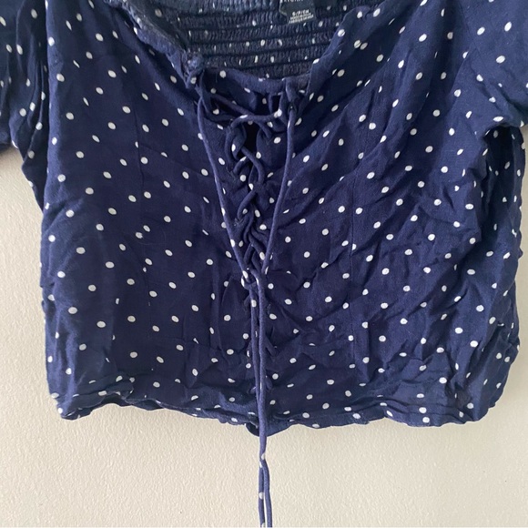 American eagle lace up polka dot puff sleeve top - Picture 4 of 5